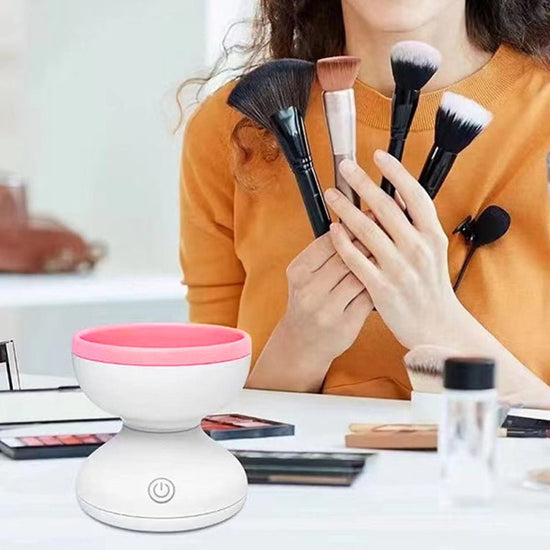 Portable USB Makeup Brush Cleaner Machine Electric Cosmetic Brush Cleaning Washing Tools Automatic Clean Makeup Brushes $34.75 Dana Fashion Color: Pink and white makeup Overview: Quick & Easy to clean Does not damage the brush Mess-free Portable/Easy to c