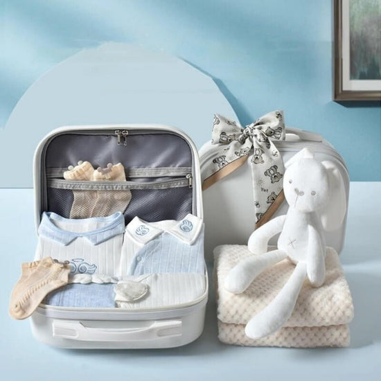 Premium Newborn Gift Box Baby Clothes Set $186.85 Dana Fashion style: Four Seasons Blue 21pcs Baby Clothing Product information: Fabric：Pure cotton (100%) Combination form： Clothing + Supplies Material composition： 100% cotton Style： Princess Applicable a