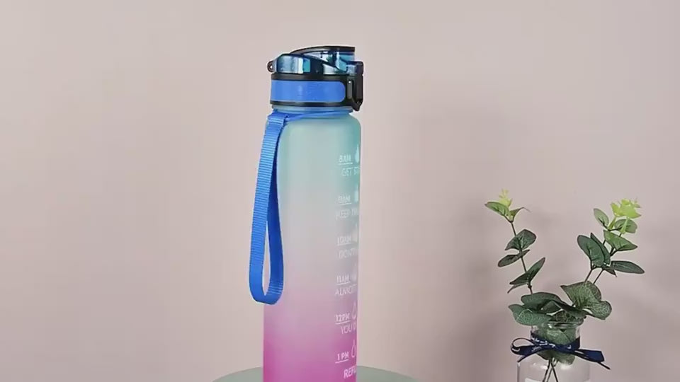 1L Tritan Water Bottle With Time Marker Bounce Cover Motivational Water Bottle Cycling Leakproof Cup For Sports Fitness Bottles $44.15 Dana Fashion Color: Blue red gradient set capacity: 1L Dana's Kitchen Overview: 1. Unique Motivational Design: This high