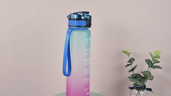 1L Tritan Water Bottle With Time Marker Bounce Cover Motivational Water Bottle Cycling Leakproof Cup For Sports Fitness Bottles $44.15 Dana Fashion Color: Blue red gradient set capacity: 1L Dana's Kitchen Overview: 1. Unique Motivational Design: This high
