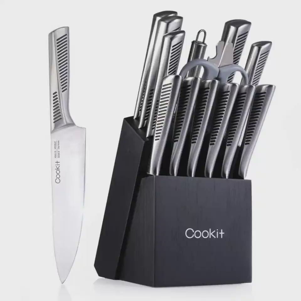 Kitchen Knife Set, 15 Piece Knife Sets with Block, Chef Knives with Non-Slip German Stainless Steel Hollow Handle Cutlery Set with Multifunctional Scissors Knife Sharpener Amazon Platform Banned $194.30 Dana Fashion default: default Dana's Kitchen Feature