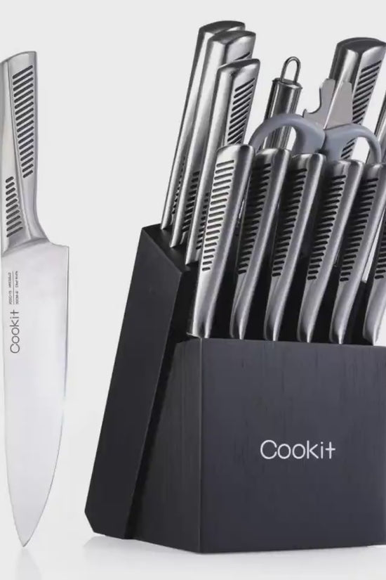 Kitchen Knife Set, 15 Piece Knife Sets with Block, Chef Knives with Non-Slip German Stainless Steel Hollow Handle Cutlery Set with Multifunctional Scissors Knife Sharpener Amazon Platform Banned $194.30 Dana Fashion default: default Dana's Kitchen Feature