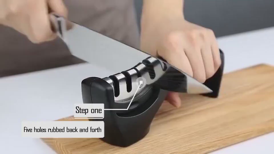 High Quality Professional Knife Sharpener $29.50 Dana Fashion Color: Black Dana's Kitchen Overview: 1. Stylish and safe design, easy to clean and store. 2. Anti-slip rubber feet to ensure stability when sharpening the knife 3. Three-level sharpening (fine