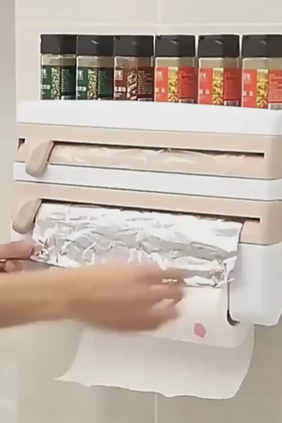 4-In-1 Kitchen Roll Holder Dispenser Kitchen Foil Film Wrap Tissue Paper 4 IN 1 Kitchen Roll Holder Dispenser $59.50 Dana Fashion Color: Brown Dana's Kitchen Overview: - Simple wall installation, screws and basic wall plugs included. - Dimensions: L 10 x
