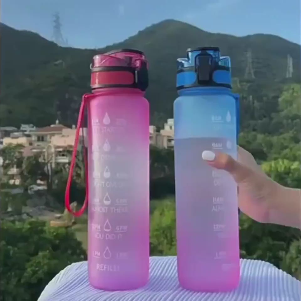 1L Tritan Water Bottle With Time Marker Bounce Cover Motivational Water Bottle Cycling Leakproof Cup For Sports Fitness Bottles $44.15 Dana Fashion Color: Blue red gradient set capacity: 1L Dana's Kitchen Overview: 1. Unique Motivational Design: This high