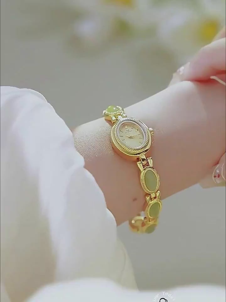 Women's Watch Ladies Bracelet Luxury Brand Waterproof Retro Natural Dongling Stone Hetian Jade Advanced Chain Watches Gift $42.00 Dana Fashion Color: Champagne Noodles Women's Accessories Overview: Unique design, stylish and beautiful. Good material, High