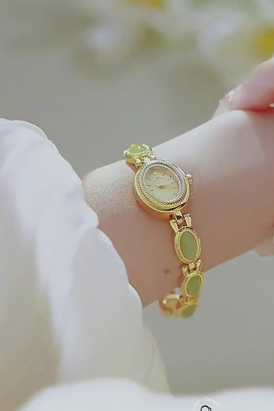 Women's Watch Ladies Bracelet Luxury Brand Waterproof Retro Natural Dongling Stone Hetian Jade Advanced Chain Watches Gift $42.00 Dana Fashion Color: Champagne Noodles Women's Accessories Overview: Unique design, stylish and beautiful. Good material, High