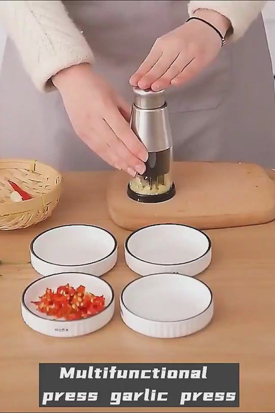 Garlic Crusher Onion Chopper Multipeler Vegetables Chopper Manual Garlic Press Machine Garlic Squeezer Kitchen Gadget $26.23 Dana Fashion format: Black Dana's Kitchen Overview: The stainless steel onion chopper is ideal for chopping onions, vegetables, an