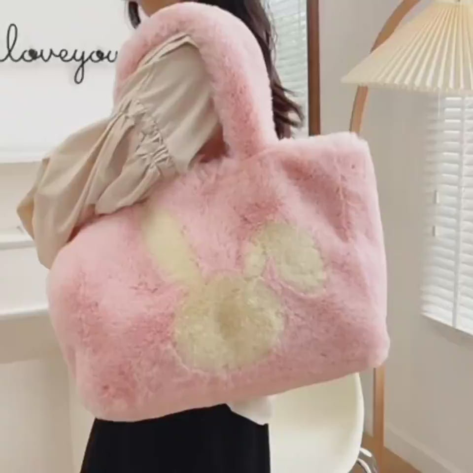 Cute Cartoon Rabbit Ears Plush Bag Autumn And Winter Shoulder Bag Shopping Handbags Large Capacity Personalized Tote Bags For Women $39.98 Dana Fashion Color: Beige Women's Bags Product information: Material: plush Style: fashionable and simple Features:S