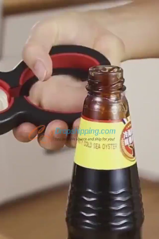 Multifunctional Easy Opener Six in One Bottle Can Opener $18.48 Dana Fashion Color: Gray Dana's Kitchen Overview: The 6-in-1 multi-function can opener can open six different types of seals/lids: bags, safety seals, pull tabs, bottle caps, bottle caps, and