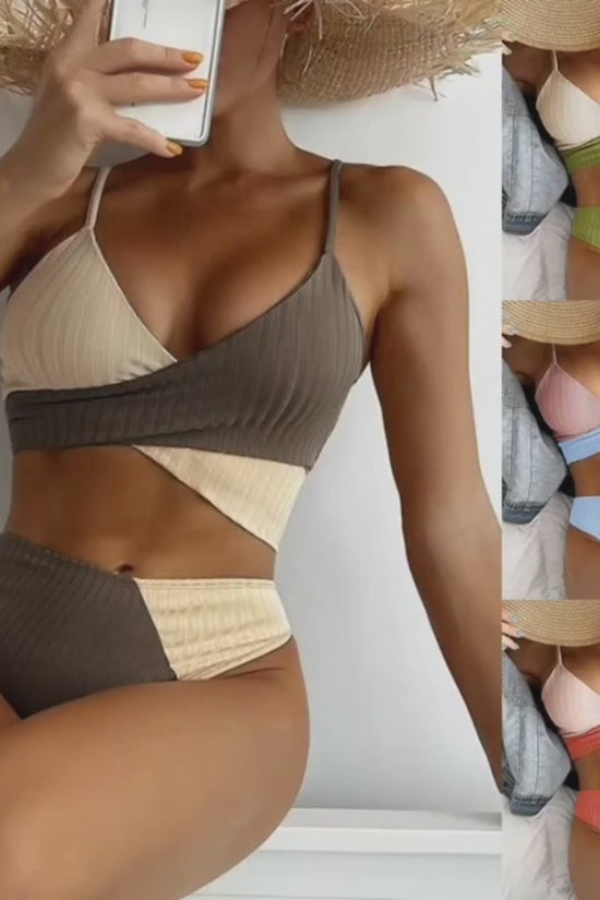 Bikini Patchwork Swimwear Ribbed Women's Swimsuit Knot Back Beachwear Ruched Butt Biquinis Bathing Suits $31.93 Dana Fashion Color: Black Size: L Women's clothing Overview: High elasticity, soft and comfortable Scoop neckline, spaghetti straps High waist-