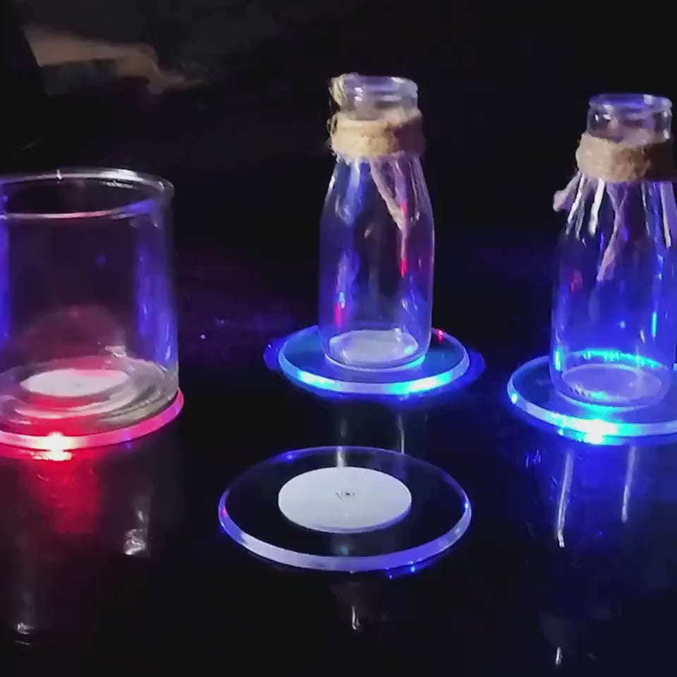 LED Glow Coaster Acrylic Crystal Emitting Luminous Bar Cocktail Mug Stand Light Coasters Flashing Base Tableware Decoration Pads $19.50 Dana Fashion Color: Flower Type IPL Dana's Kitchen Overview: 1. Fast flashing, slow flashing, steady flashing, led coas