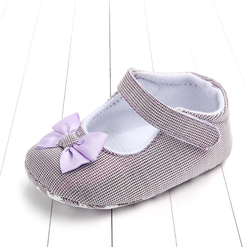 Princess shoes bow baby shoes $12.48 Dana Fashion Color: Purple Size: 11cm Baby & Mother Product category: Toddler shoes Applicable gender: neutral/male and female Upper material: cotton Tube height: low tube Is there a light: no Is there a sound: no Uppe