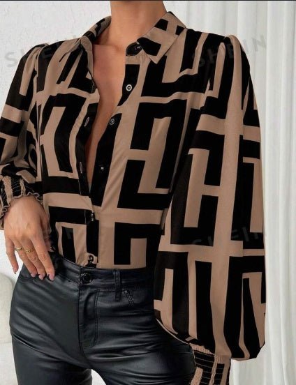 Print Lantern Sleeve ShirtDana FashionDana FashionPrint Lantern Sleeve Shirt