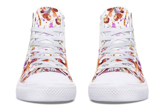 Printed Couple High-top Canvas Shoes $85.50 Dana Fashion Color: As shown in figure Size: 36 Women's shoes Core Features • Handmade • Accurate size • Fits wider feet Describe • Hand and custom printed high-tops • Extremely fine print quality • Memory EVA f