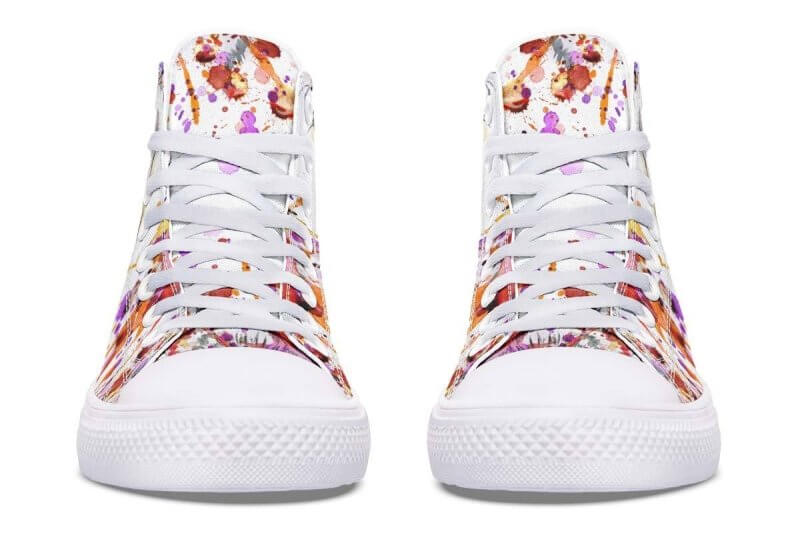 Printed Couple High-top Canvas Shoes $85.50 Dana Fashion Color: As shown in figure Size: 36 Women's shoes Core Features • Handmade • Accurate size • Fits wider feet Describe • Hand and custom printed high-tops • Extremely fine print quality • Memory EVA f