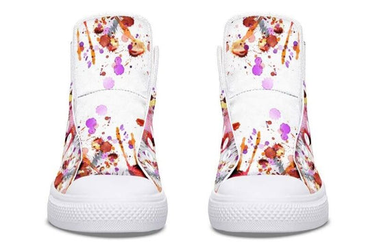 Printed Couple High-top Canvas Shoes $85.50 Dana Fashion Color: As shown in figure Size: 36 Women's shoes Core Features • Handmade • Accurate size • Fits wider feet Describe • Hand and custom printed high-tops • Extremely fine print quality • Memory EVA f