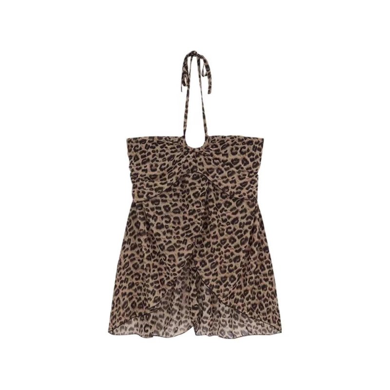 Printed Leopard Print Halter Spaghetti Straps Vest For Women Summer $20.55 Dana Fashion Color: Picture Color Size: L Women's clothing Product information: Color: Picture color Main fabric composition: Polyester (polyester fiber) Size: M,L Version: A- Line