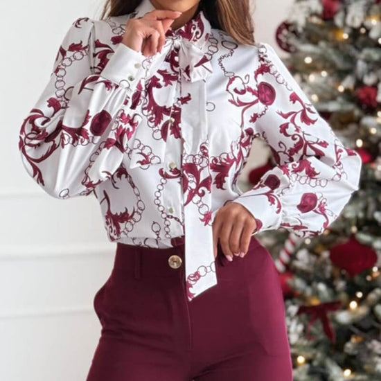 Printed Long Sleeve Bowknot Lining For Women $44.50 Dana Fashion Color: Small White Flowers Size: L Women's clothing Product information: Color: white red flowers, white small flowers Sleeve type: regular sleeve Main fabric composition: Polyester (polyest