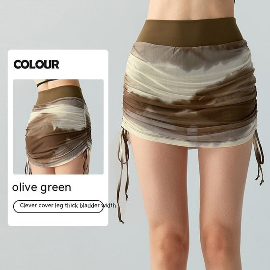 Printed Tie-dyed Mesh Yoga Skirts Women $39.50 Dana Fashion Size: L Color: Olive Green Women's clothing Product information: Color: olive green, Twilight rose, maroon, black Fabric: polyester ammonia fine mesh (printing)/unilateral spandex Size: S,M,L,XL