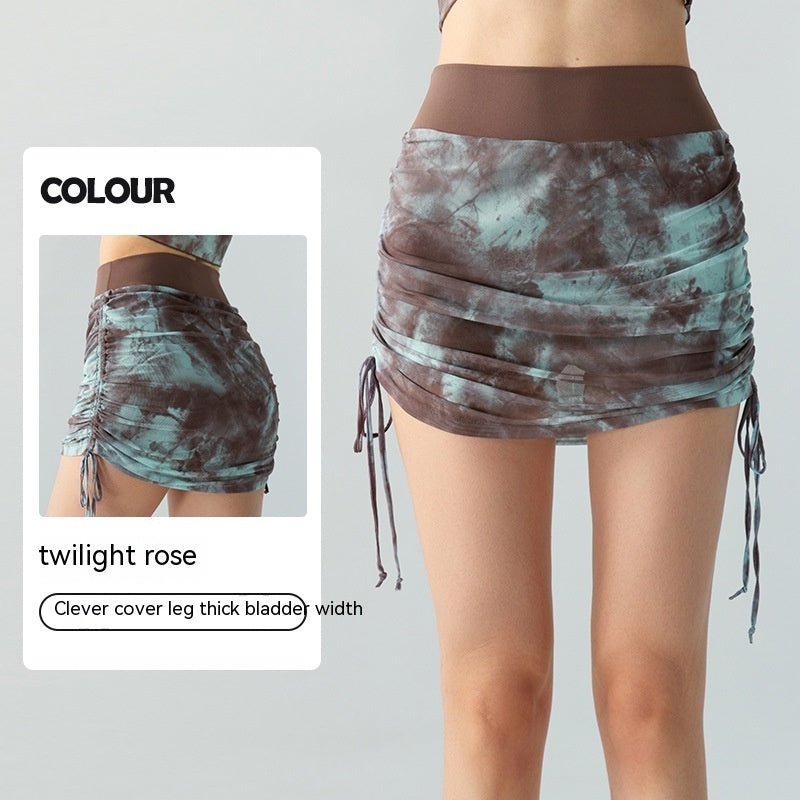 Printed Tie-dyed Mesh Yoga Skirts Women $39.50 Dana Fashion Size: L Color: Twilight Rose Women's clothing Product information: Color: olive green, Twilight rose, maroon, black Fabric: polyester ammonia fine mesh (printing)/unilateral spandex Size: S,M,L,X