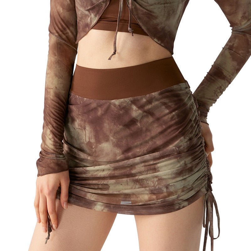 Printed Tie-dyed Mesh Yoga Skirts Women $39.50 Dana Fashion Size: L Color: Black Women's clothing Product information: Color: olive green, Twilight rose, maroon, black Fabric: polyester ammonia fine mesh (printing)/unilateral spandex Size: S,M,L,XL Type:
