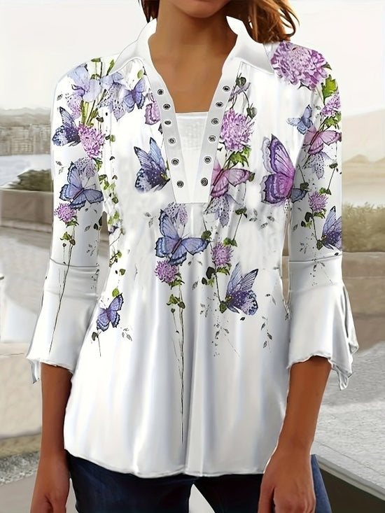 Printing Lapel Top Irregular Sleeve T-shirt $29.99 Dana Fashion Color: 13Color Size: 2XL Women's clothing Product information: Color: Color 1, color 2, color 3, color 4, color 5, color 6, color 7, color 8, color 9, color 10, color 11, color 12, color 13 S