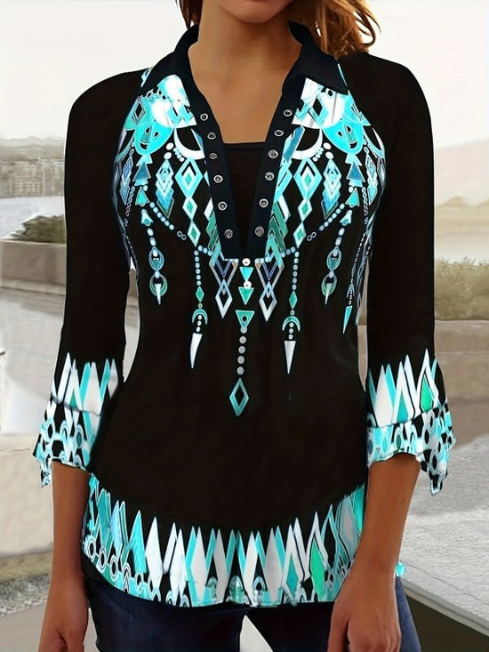 Printing Lapel Top Irregular Sleeve T-shirt $29.99 Dana Fashion Color: 11Color Size: 2XL Women's clothing Product information: Color: Color 1, color 2, color 3, color 4, color 5, color 6, color 7, color 8, color 9, color 10, color 11, color 12, color 13 S
