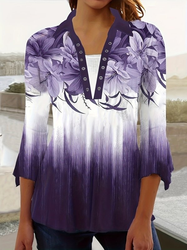 Printing Lapel Top Irregular Sleeve T-shirt $29.99 Dana Fashion Color: 10Color Size: 2XL Women's clothing Product information: Color: Color 1, color 2, color 3, color 4, color 5, color 6, color 7, color 8, color 9, color 10, color 11, color 12, color 13 S