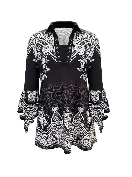 Printing Lapel Top Irregular Sleeve T-shirt $29.99 Dana Fashion Color: 10Color Size: 2XL Women's clothing Product information: Color: Color 1, color 2, color 3, color 4, color 5, color 6, color 7, color 8, color 9, color 10, color 11, color 12, color 13 S