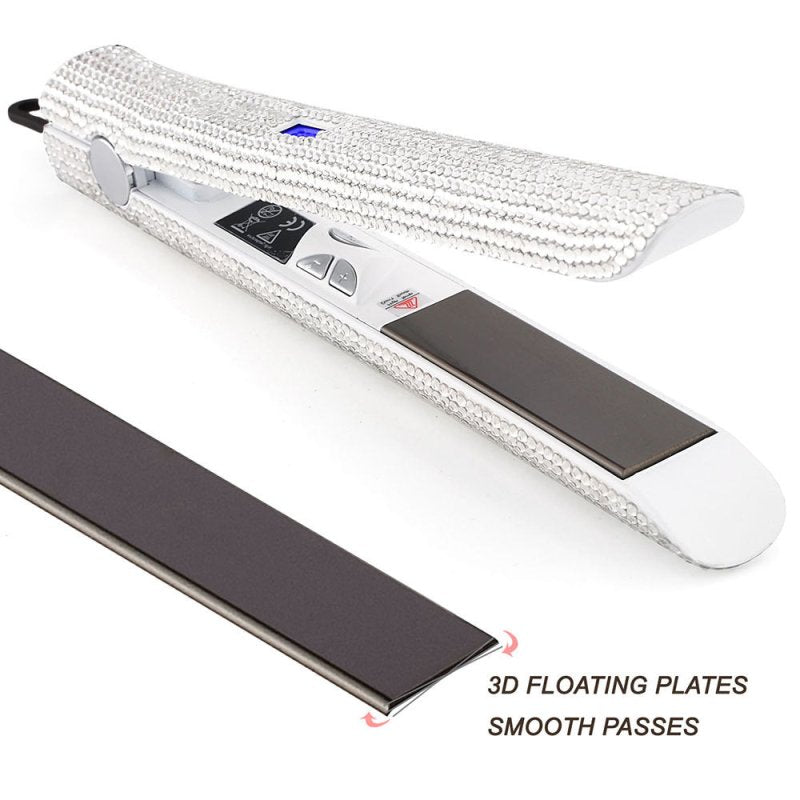 Professional Glitter Hair Flat Iron Titanium Plate Diamond Hair Straightener Crystal Hair Styling Hot Tools $55.99 Dana Fashion Plug: EU Beauty Tools Description: Product Category: Hair Straightener & Curler Color: as shown Power plug: EU, US, UK (optiona