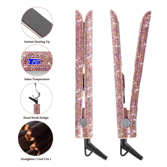 Professional Glitter Hair Flat Iron Titanium Plate Diamond Hair Straightener Crystal Hair Styling Hot Tools $55.99 Dana Fashion Plug: EU Beauty Tools Description: Product Category: Hair Straightener & Curler Color: as shown Power plug: EU, US, UK (optiona