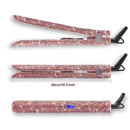 Professional Glitter Hair Flat Iron Titanium Plate Diamond Hair Straightener Crystal Hair Styling Hot Tools $55.99 Dana Fashion Plug: EU Beauty Tools Description: Product Category: Hair Straightener & Curler Color: as shown Power plug: EU, US, UK (optiona