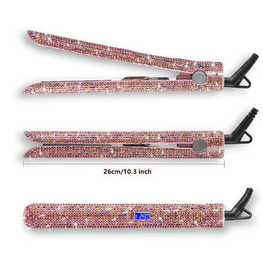 Professional Glitter Hair Flat Iron Titanium Plate Diamond Hair Straightener Crystal Hair Styling Hot Tools $55.99 Dana Fashion Plug: EU Beauty Tools Description: Product Category: Hair Straightener & Curler Color: as shown Power plug: EU, US, UK (optiona
