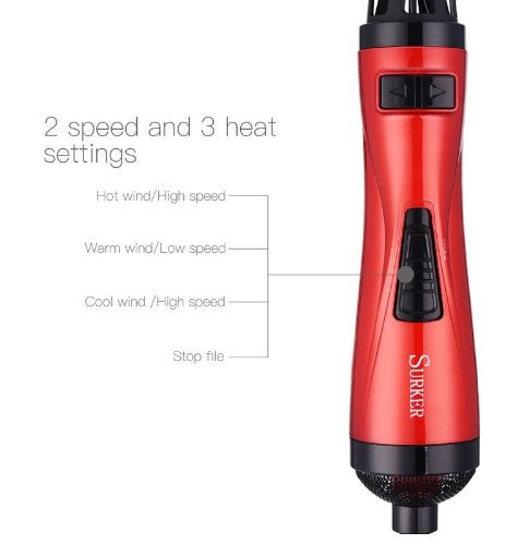 Professional Hair Dryer Rotary Brush Machine 2 in 1 Multifunction Hair Curler Curling Iron Wand Styling Tools $45.99 Dana Fashion Color: Red EU Beauty Tools 3-speed temperature control 2 files sharp, 1 file selects the cold air button C file: positioning