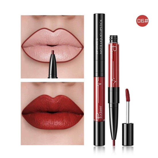 Pudaier Matte Lip Gloss Lip Liner 2 in1 Maquiagem Profissional Completa Agate Red Lip Tint Plumper Tattoo Makeup liquid Lipstick $23.11 Dana Fashion Color: 6 makeup Features: Velvet Matte, Highly saturated, Highly pigmented, Easy to wear; Non-stick, Soft