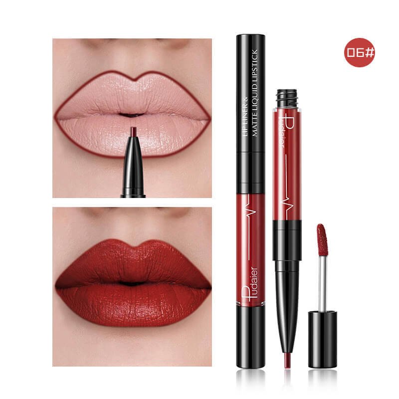 Pudaier Matte Lip Gloss Lip Liner 2 in1 Maquiagem Profissional Completa Agate Red Lip Tint Plumper Tattoo Makeup liquid Lipstick $23.11 Dana Fashion Color: 6 makeup Features: Velvet Matte, Highly saturated, Highly pigmented, Easy to wear; Non-stick, Soft