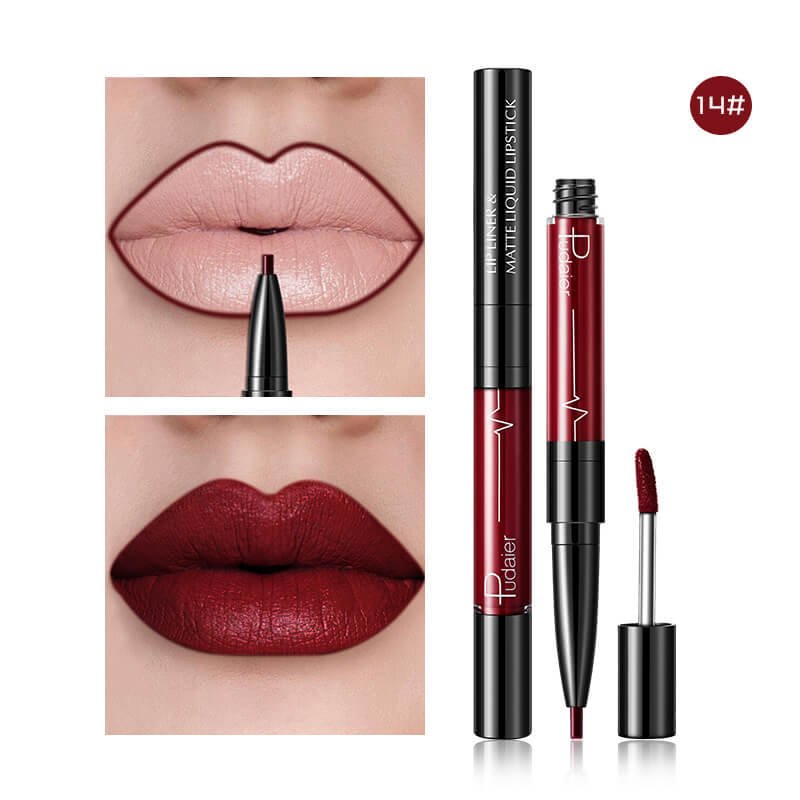 Pudaier Matte Lip Gloss Lip Liner 2 in1 Maquiagem Profissional Completa Agate Red Lip Tint Plumper Tattoo Makeup liquid Lipstick $23.11 Dana Fashion Color: 14 makeup Features: Velvet Matte, Highly saturated, Highly pigmented, Easy to wear; Non-stick, Soft