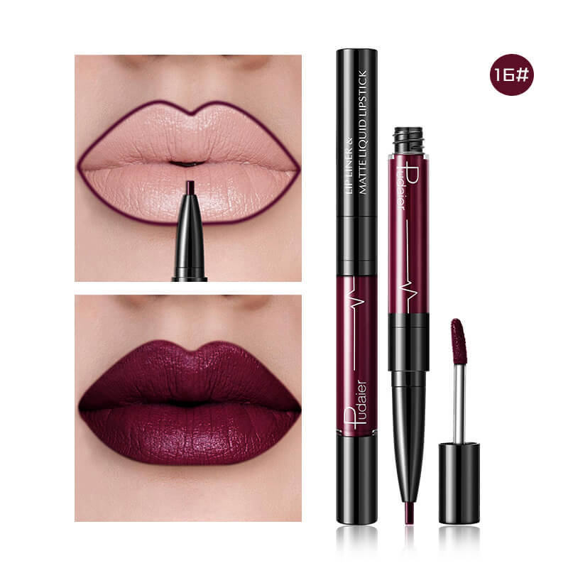 Pudaier Matte Lip Gloss Lip Liner 2 in1 Maquiagem Profissional Completa Agate Red Lip Tint Plumper Tattoo Makeup liquid Lipstick $23.11 Dana Fashion Color: 16 makeup Features: Velvet Matte, Highly saturated, Highly pigmented, Easy to wear; Non-stick, Soft