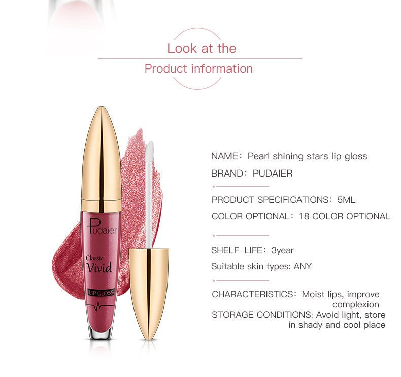 Pudaier Sip Glitter Flip Matte Shimmer Lip Gloss No Stain On Cup Diamond Lipstick $20.00 Dana Fashion Net Content: 01 makeup Product information: Efficacy: matte shimmer lip gloss no stain on Cup Diamond lip gloss Wish hot sale Specification: Standard spe
