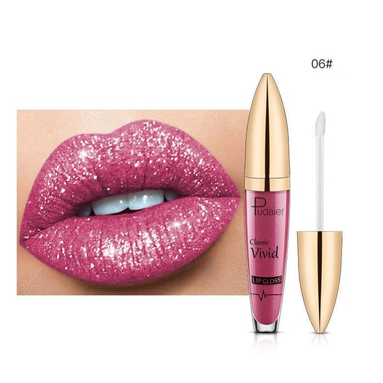 Pudaier Sip Glitter Flip Matte Shimmer Lip Gloss No Stain On Cup Diamond Lipstick $20.00 Dana Fashion Net Content: 06 makeup Product information: Efficacy: matte shimmer lip gloss no stain on Cup Diamond lip gloss Wish hot sale Specification: Standard spe