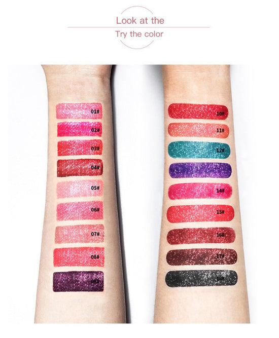Pudaier Sip Glitter Flip Matte Shimmer Lip Gloss No Stain On Cup Diamond Lipstick $20.00 Dana Fashion Net Content: 01 makeup Product information: Efficacy: matte shimmer lip gloss no stain on Cup Diamond lip gloss Wish hot sale Specification: Standard spe