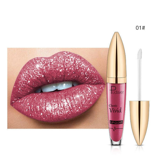 Pudaier Sip Glitter Flip Matte Shimmer Lip Gloss No Stain On Cup Diamond Lipstick $20.00 Dana Fashion Net Content: 01 makeup Product information: Efficacy: matte shimmer lip gloss no stain on Cup Diamond lip gloss Wish hot sale Specification: Standard spe