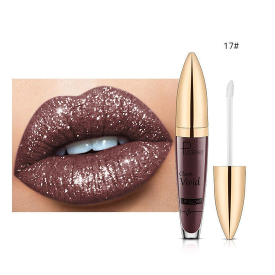 Pudaier Sip Glitter Flip Matte Shimmer Lip Gloss No Stain On Cup Diamond Lipstick $20.00 Dana Fashion Net Content: 17 makeup Product information: Efficacy: matte shimmer lip gloss no stain on Cup Diamond lip gloss Wish hot sale Specification: Standard spe