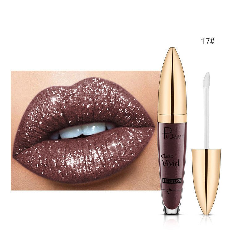 Pudaier Sip Glitter Flip Matte Shimmer Lip Gloss No Stain On Cup Diamond Lipstick $20.00 Dana Fashion Net Content: 17 makeup Product information: Efficacy: matte shimmer lip gloss no stain on Cup Diamond lip gloss Wish hot sale Specification: Standard spe