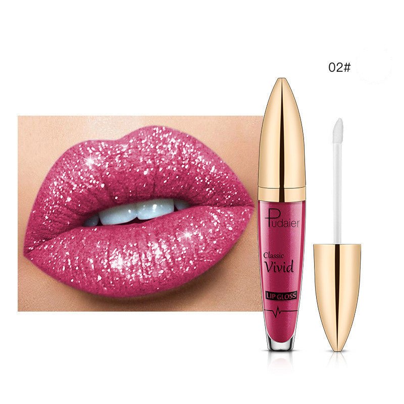 Pudaier Sip Glitter Flip Matte Shimmer Lip Gloss No Stain On Cup Diamond Lipstick $20.00 Dana Fashion Net Content: 02 makeup Product information: Efficacy: matte shimmer lip gloss no stain on Cup Diamond lip gloss Wish hot sale Specification: Standard spe
