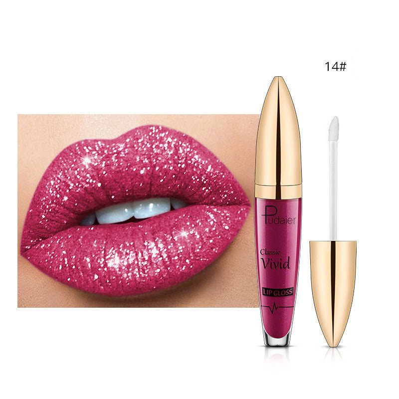 Pudaier Sip Glitter Flip Matte Shimmer Lip Gloss No Stain On Cup Diamond Lipstick $20.00 Dana Fashion Net Content: 14 makeup Product information: Efficacy: matte shimmer lip gloss no stain on Cup Diamond lip gloss Wish hot sale Specification: Standard spe