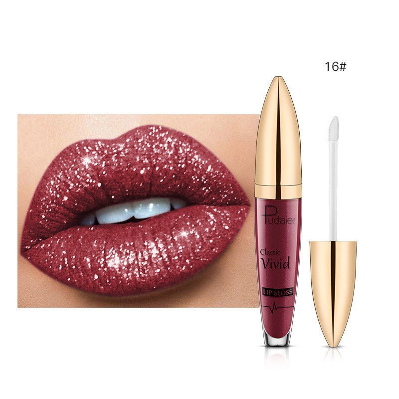 Pudaier Sip Glitter Flip Matte Shimmer Lip Gloss No Stain On Cup Diamond Lipstick $20.00 Dana Fashion Net Content: 16 makeup Product information: Efficacy: matte shimmer lip gloss no stain on Cup Diamond lip gloss Wish hot sale Specification: Standard spe