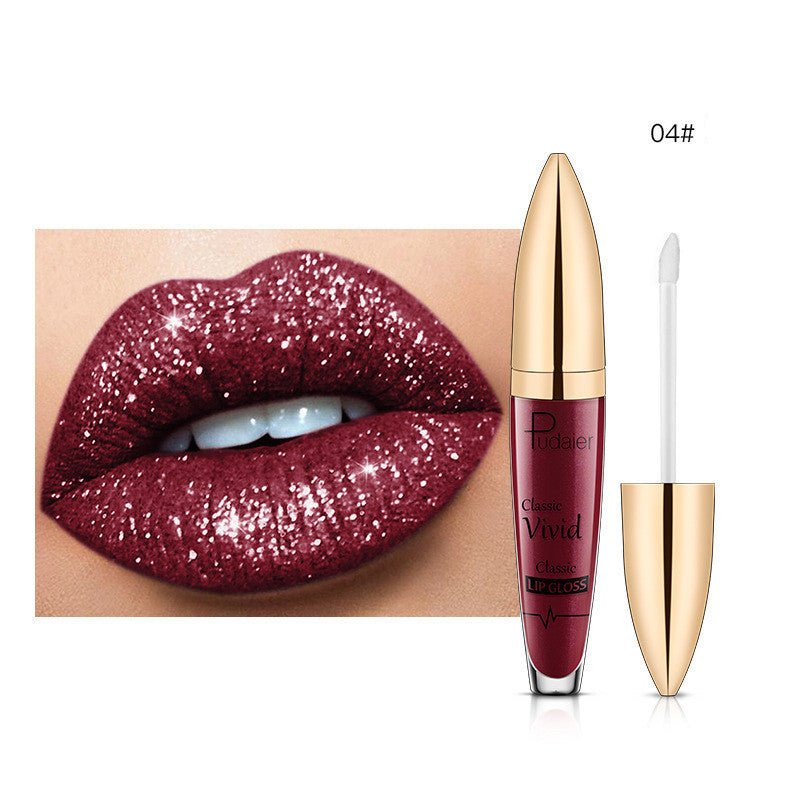 Pudaier Sip Glitter Flip Matte Shimmer Lip Gloss No Stain On Cup Diamond Lipstick $20.00 Dana Fashion Net Content: 04 makeup Product information: Efficacy: matte shimmer lip gloss no stain on Cup Diamond lip gloss Wish hot sale Specification: Standard spe