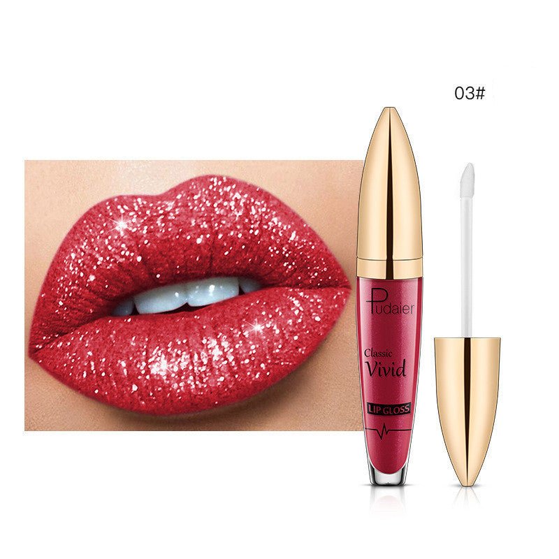 Pudaier Sip Glitter Flip Matte Shimmer Lip Gloss No Stain On Cup Diamond Lipstick $20.00 Dana Fashion Net Content: 03 makeup Product information: Efficacy: matte shimmer lip gloss no stain on Cup Diamond lip gloss Wish hot sale Specification: Standard spe